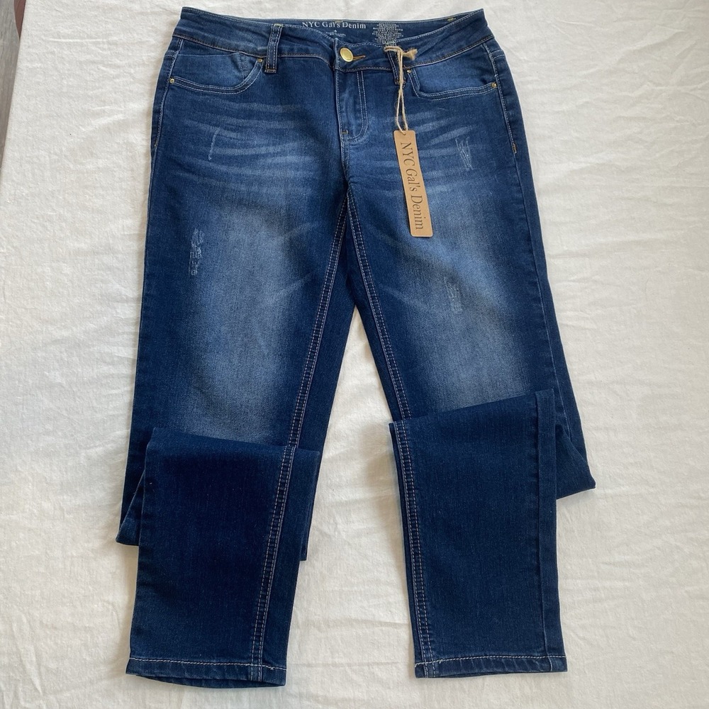 New York & Company Size 4 Women's Wide Leg Low Rise Stretch Pockets Dark Jeans